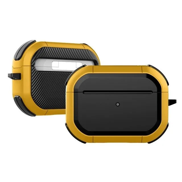 Black TPU and PC protective shell case for Apple AirPods 1, 2, and Pro charging case.