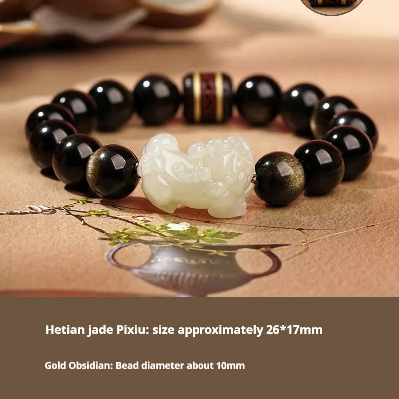 Women's Hetian jade bracelet with black and red braided ropes in Chinese style