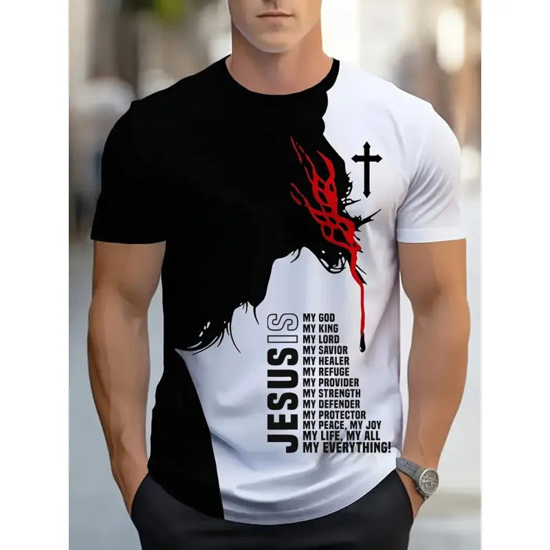 Men's loose fit short-sleeved T-shirt with digital 3D printed stripes pattern, available in multiple colours and sizes up to 5XL.