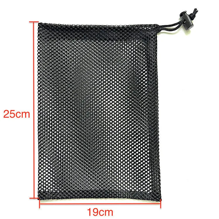 Black mesh drawstring storage bag for children's water ball toys in three size options.