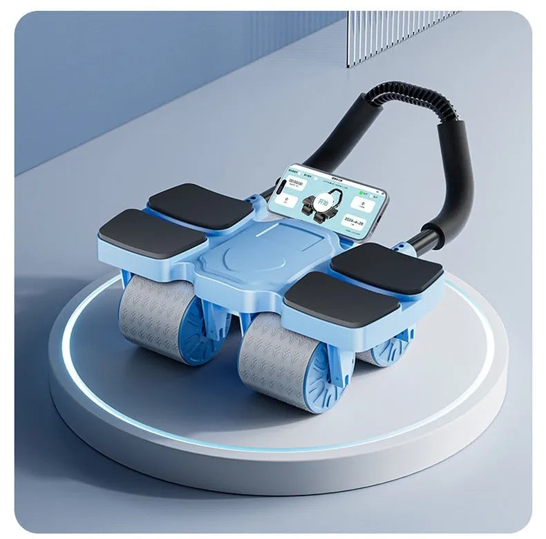 Four-wheel abdominal exercise wheel with automatic rebound mechanism in black colour