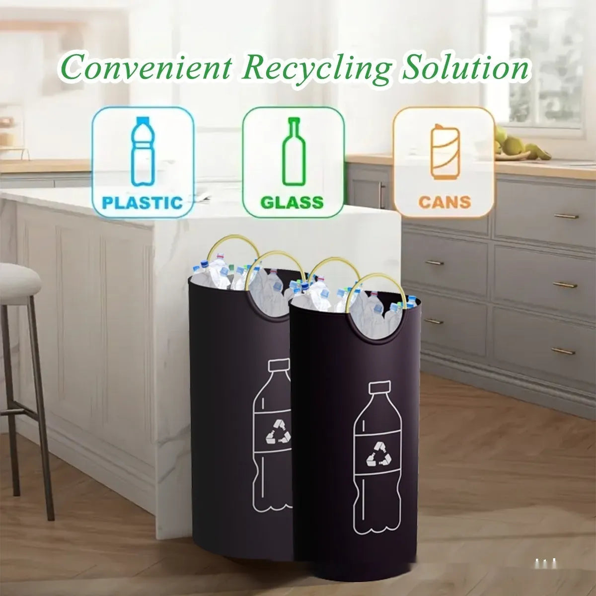 Round portable plastic trash can measuring 38cm wide by 72cm tall