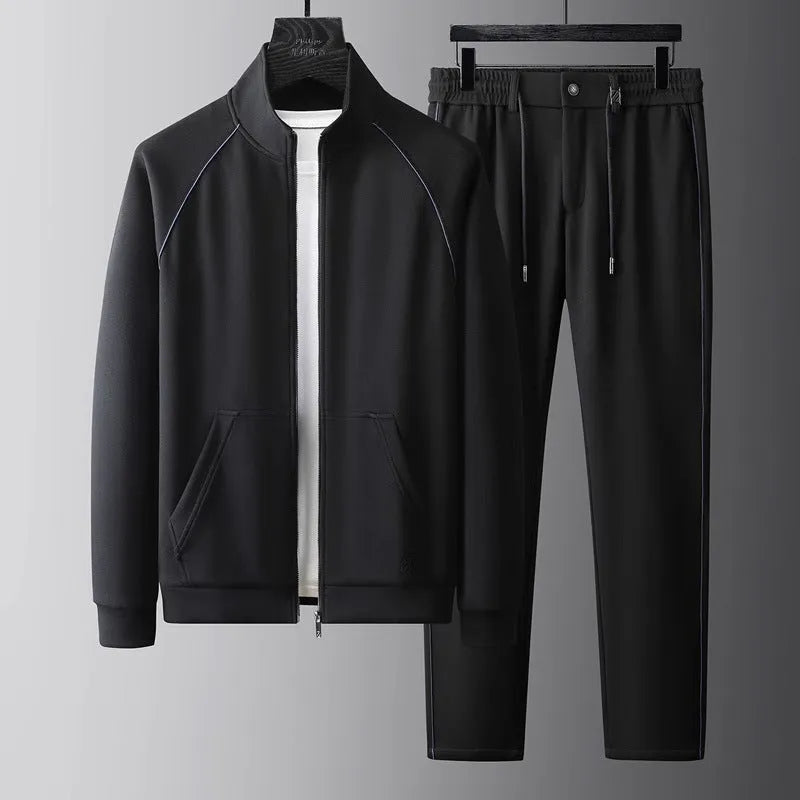 Stand collar slim fit sports suit jacket and trousers set in Vinylon fabric