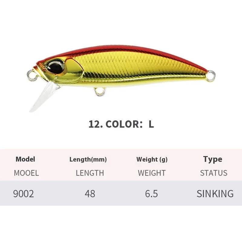 Japanese 48mm hard plastic fishing lure for snakehead and mandarin fish in multiple colour options