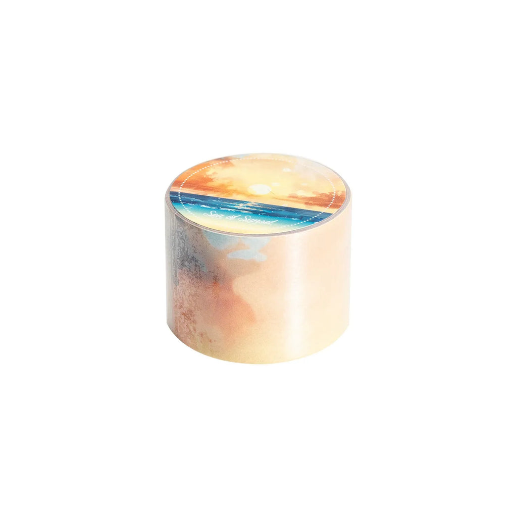 Japanese paper washi tape roll with sky theme designs including clouds, sun and nebula patterns