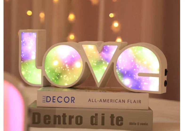 LED LOVE Light decorative lamp with colourful rainbow style lampshade