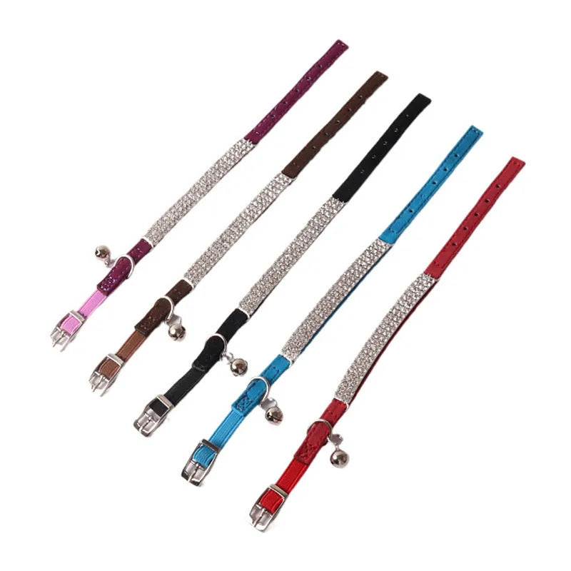 Soft flocking fabric cat collar with elastic buckle and gang drill in multiple colours.