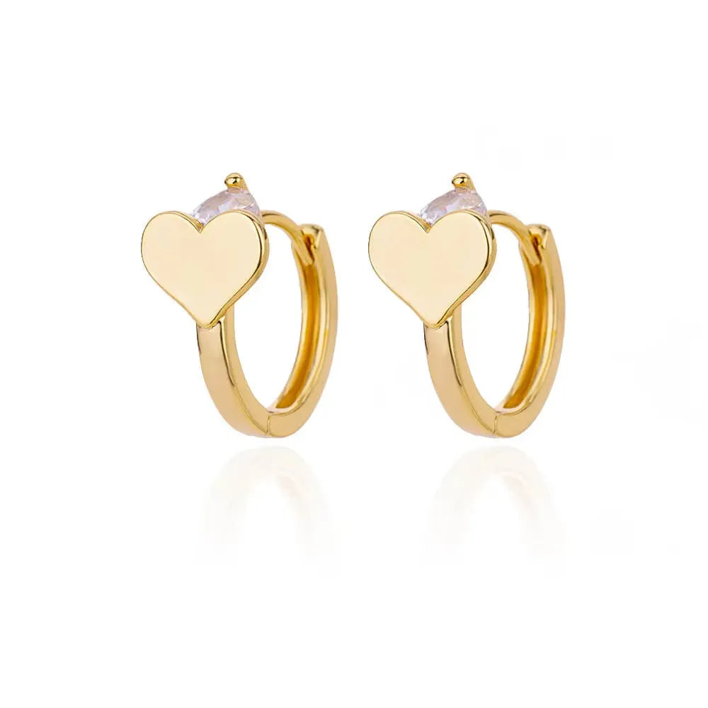 Heart-shaped stainless steel stud earrings with zircon accents in 18K gold tone E3127G-5 colour