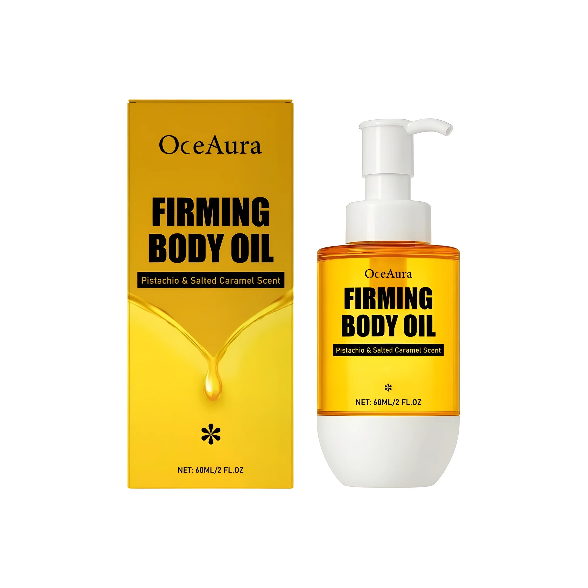 60 ml bottle of tightening and wrinkle resistant body oil with caramel colour.
