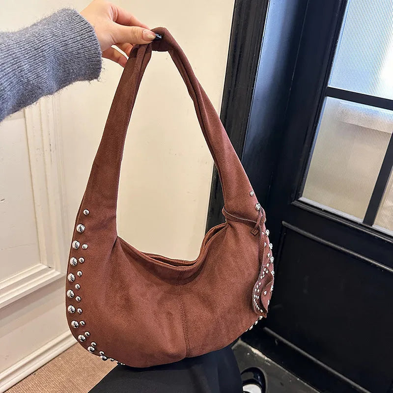 Soft plush underarm tote handbag in European American retro style available in five colours