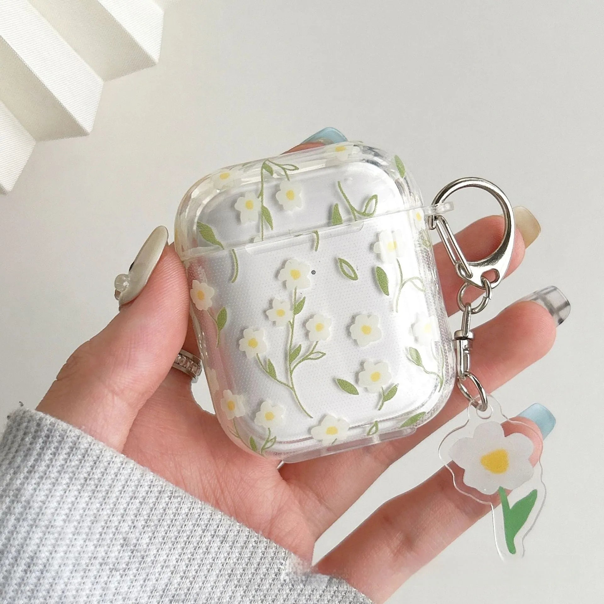White floral design high-transparency TPU protective cover for Apple AirPods charging case