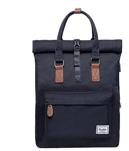 Polyester casual backpack showing computer pocket and zipper organisation in black colour