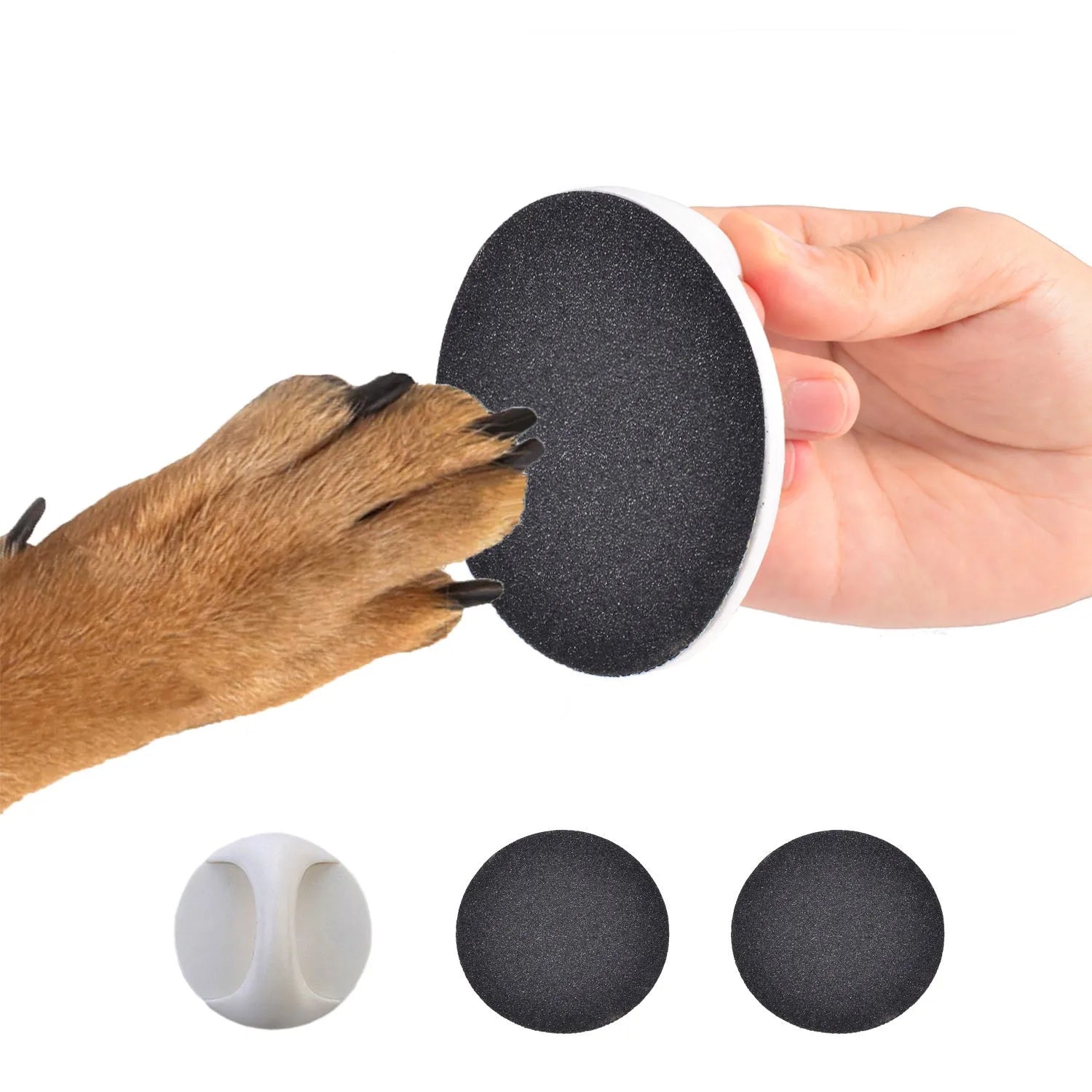 Upgraded dog nail file scratch board with ergonomic handle in one of four colours: black, blue, green, or yellow.