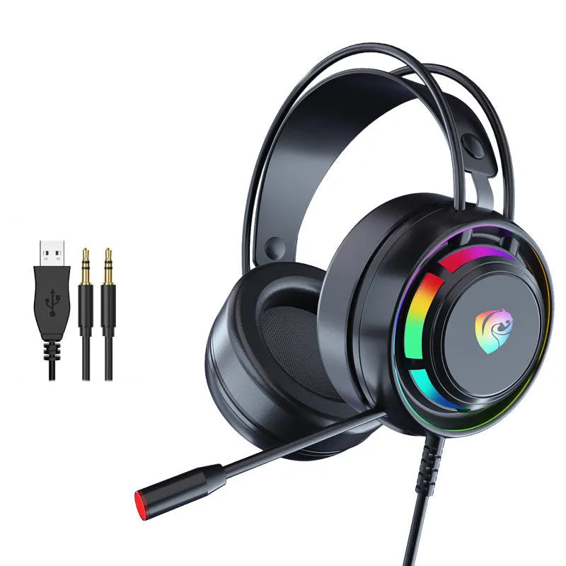 Black wired computer gaming headphones with microphone and 2.2 metre cable