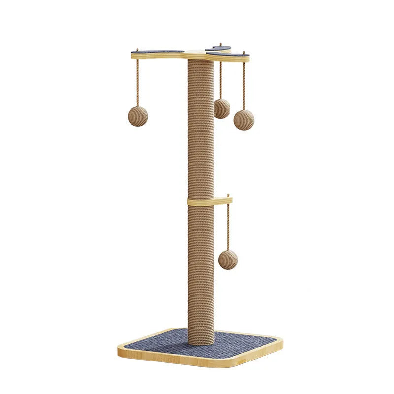 Windmill-style cat climbing frame with scratch-resistant hanging ball toy on carpet leather surface