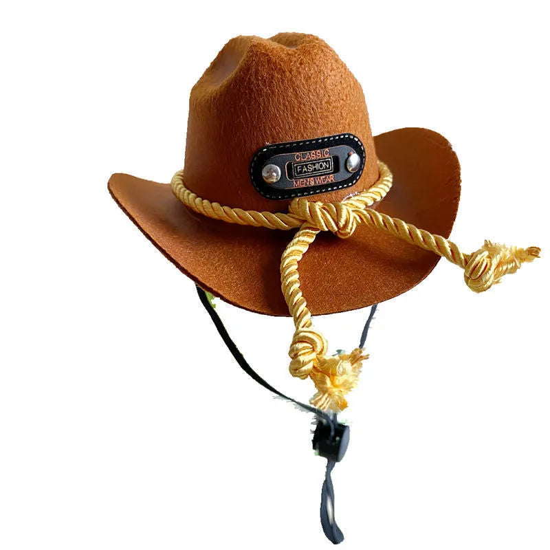 British cowboy style hat for cats with decorative velvet belt trim