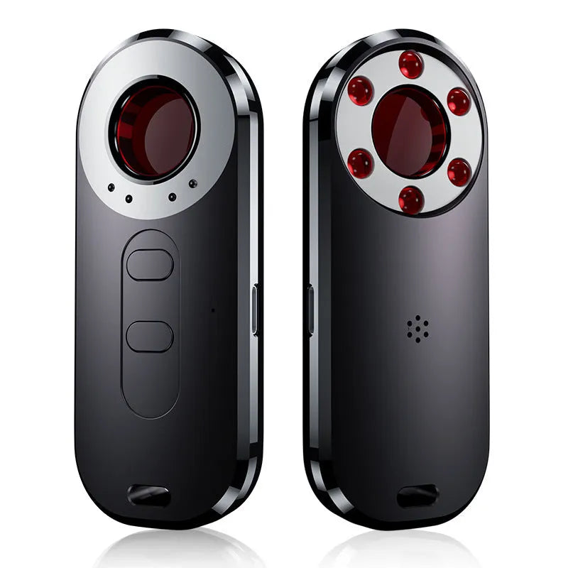 Compact black portable infrared anti-monitoring detector with USB port, dimensions 91mm by 37mm.
