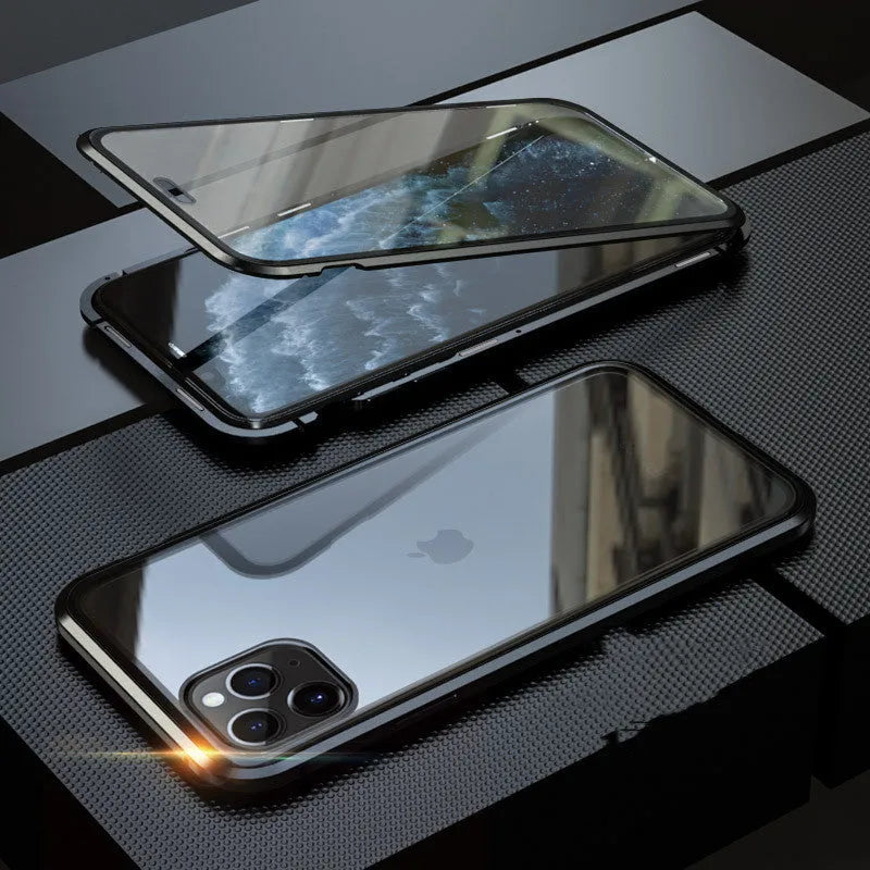 Clamshell anti-spy phone case for iPhone with machined glass construction in multiple solid colours