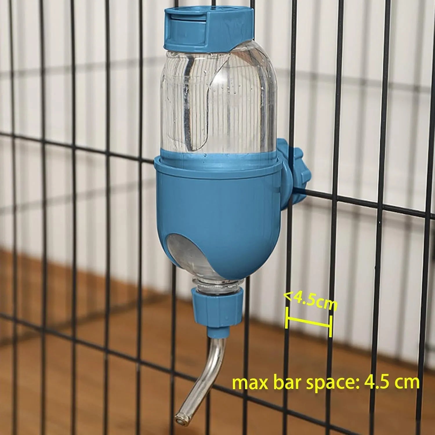Blue small animal water bottle with rotatable nozzle for cage mounting