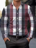 Men's striped long sleeve button-down shirt in polyester, shown in one of four available colours.