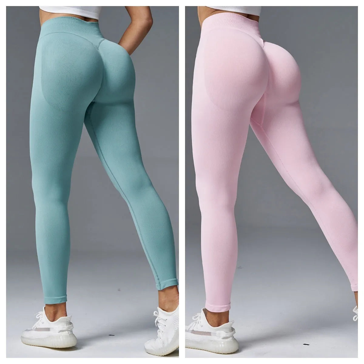Peach Hip Tight Mid Waist Yoga Pants in cotton blend fabric, shown in a solid colour.