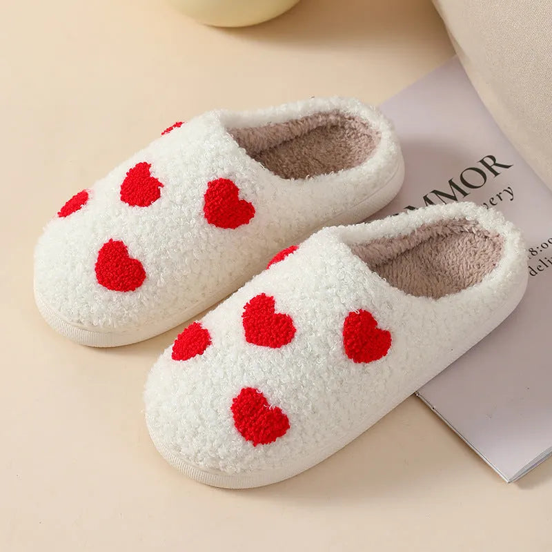 Plush cartoon love style slippers with round toe design and PVC sole