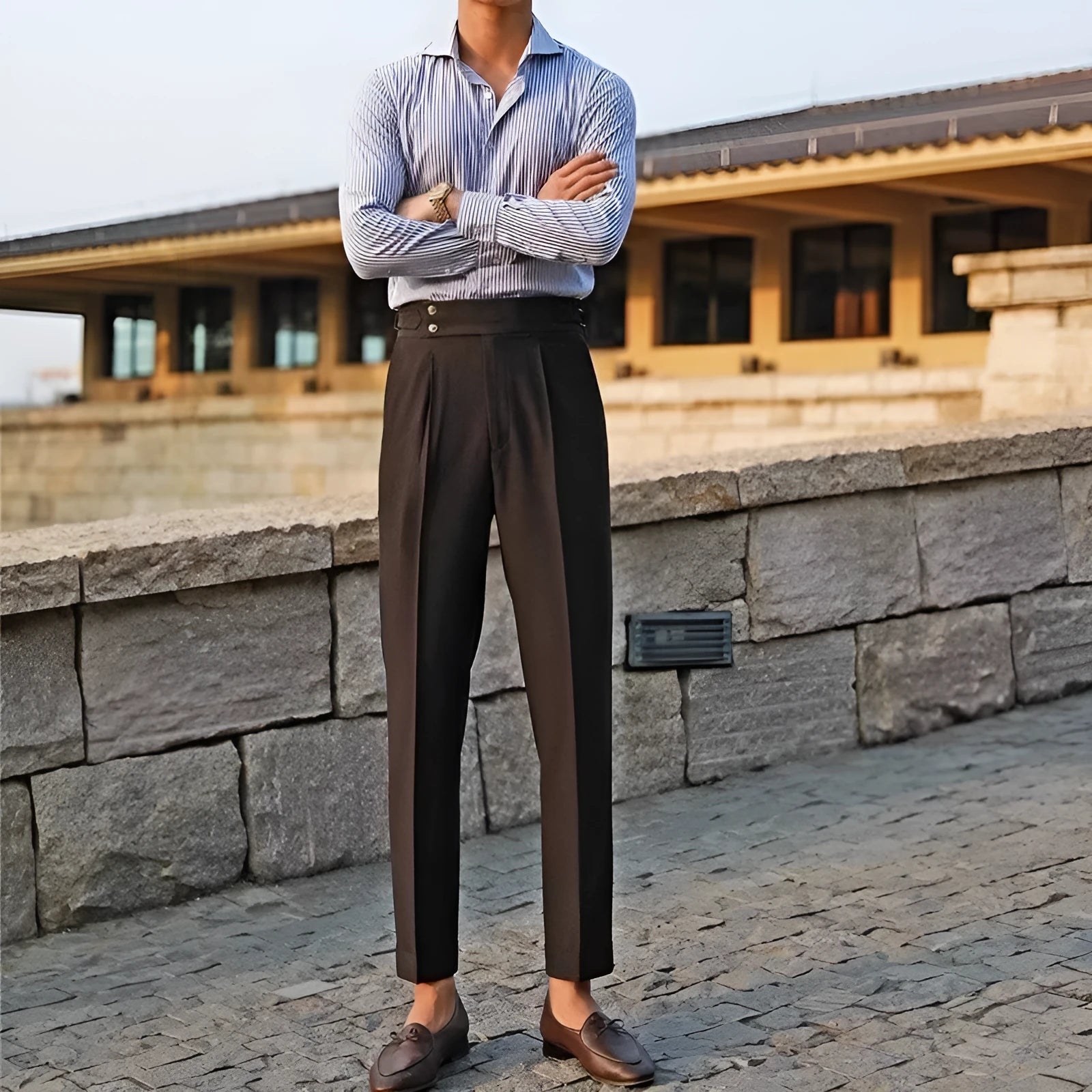 Slim fit straight leg business trousers in chemical fibre blend fabric
