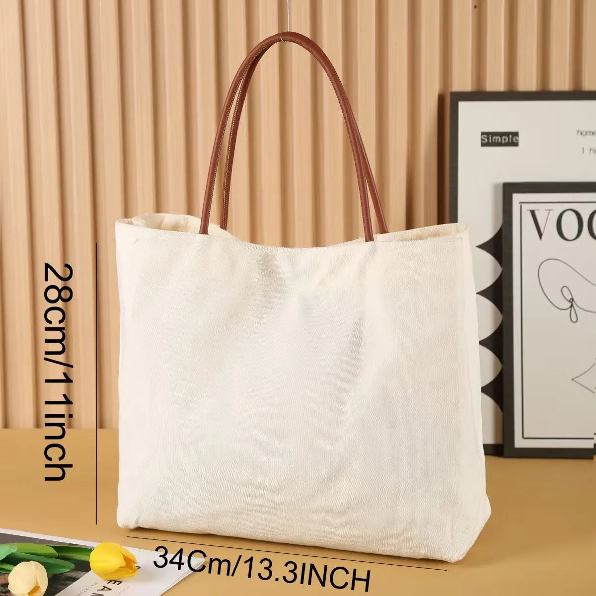 Canvas tote bag in beige white colour with reinforced double-stitched handles
