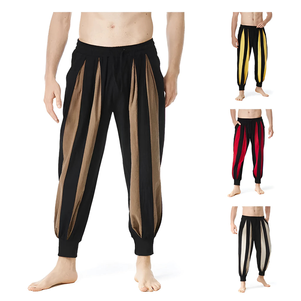 Men's straight leg casual trousers in brown, khaki, red or yellow colours with spring styling
