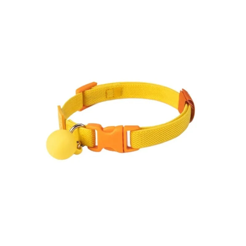 Small high elasticity polyester dog collar shown in one of seven solid colours, adjusted for a 22-32cm neck.