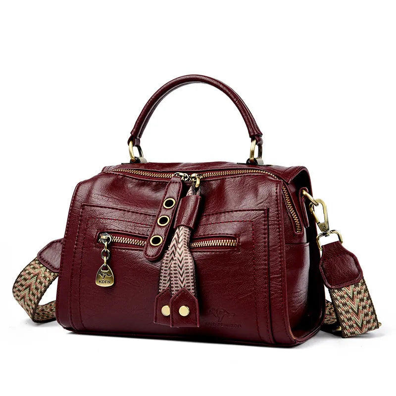 Retro style soft PU women's crossbody bag in a horizontal square shape with a sandwich pocket.