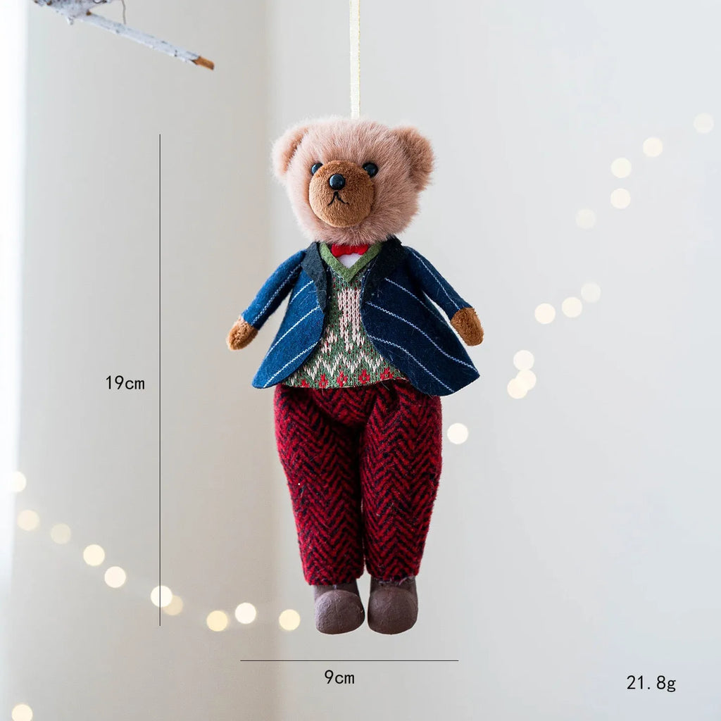 Plush bear doll wearing a cotton suit with a plaid body pattern in Princess or Gentleman style