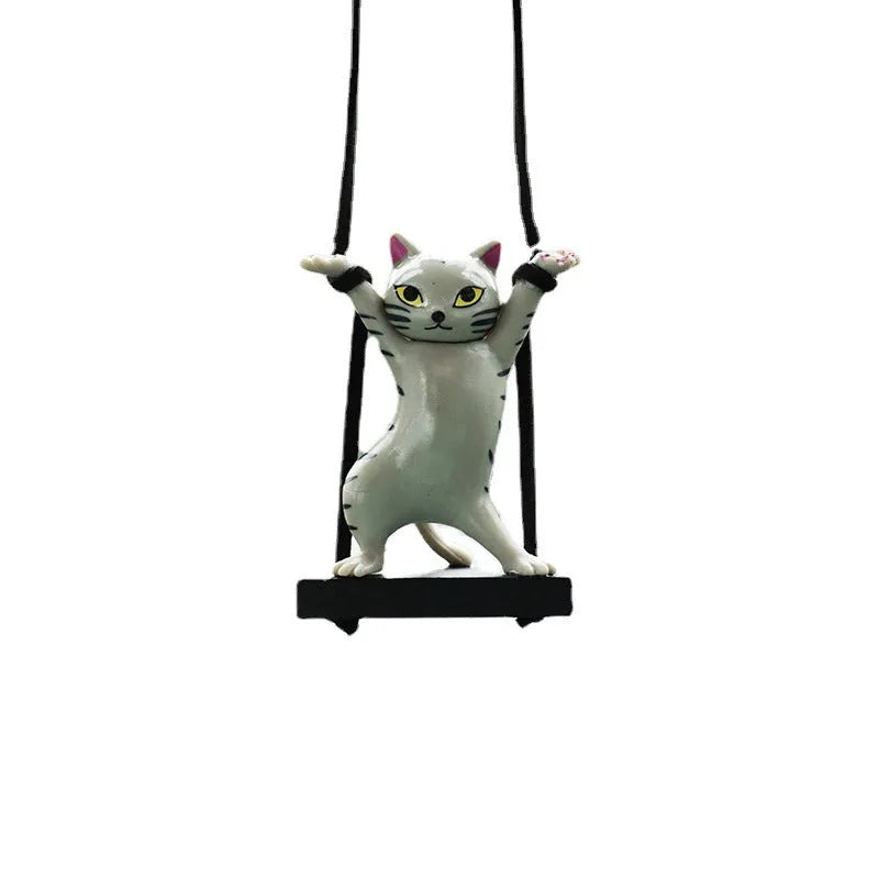 Resin cartoon cat pendant for car interior with adjustable rope in one of five colour options