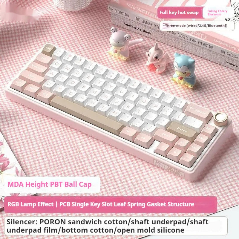 White wireless mechanical keyboard with RGB backlighting and mechanical switches on a desk