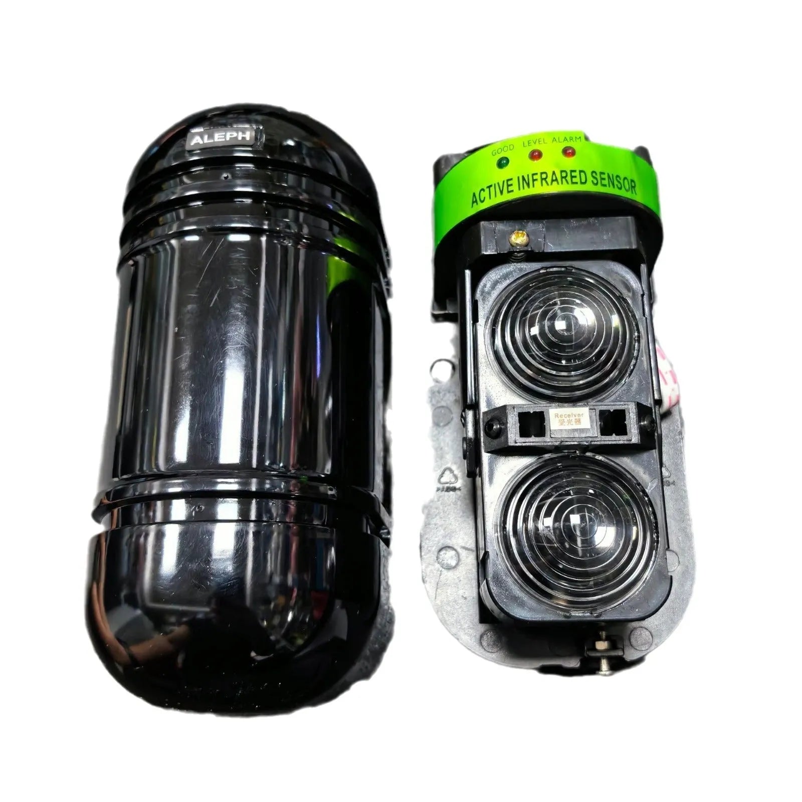 Black infrared security alarm with dual beam detection for 150 metre perimeter protection