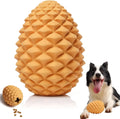 Yellow pine cone dog chew toy with treat dispenser hole for medium and large dogs