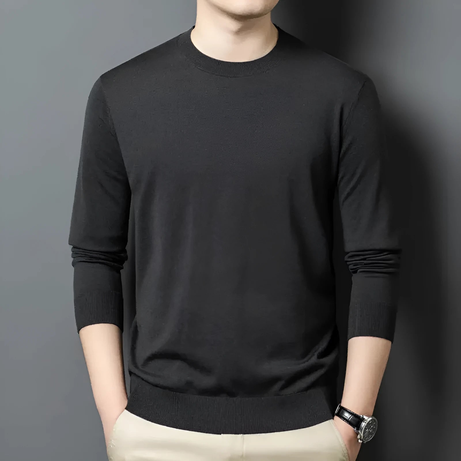 Men's round neck wool mulberry silk sweater long sleeve winter pullover in multiple colour options