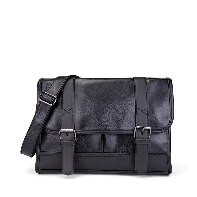 Black Korean-style men's backpack with anti-theft features and PU construction