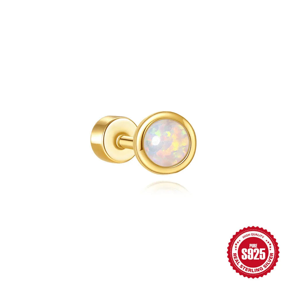 S925 sterling silver flat column threaded ear bone stud in a gold tone colour.