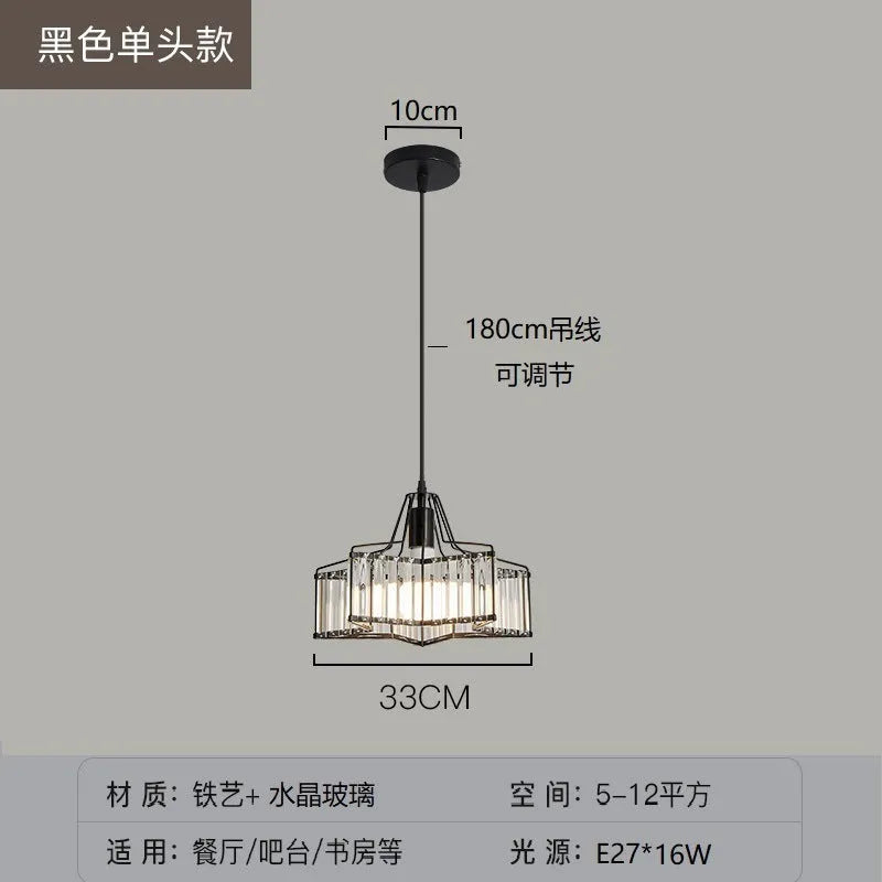 Modern crystal chandelier droplight with LED lights in black or gold finish, available in 18cm, 25cm and 32cm sizes