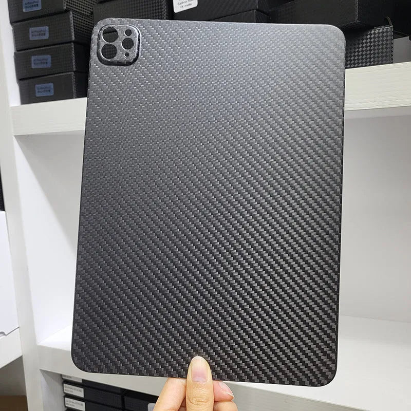 Real carbon fibre hard protective case for Apple iPad Pro 11 with a plaid embossed pattern.