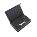 Black automotive tyre pressure monitoring system with four Bluetooth sensors and installation tools