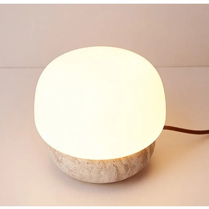 Cream coloured retro style bedside lamp with button switch, measuring 18x17cm