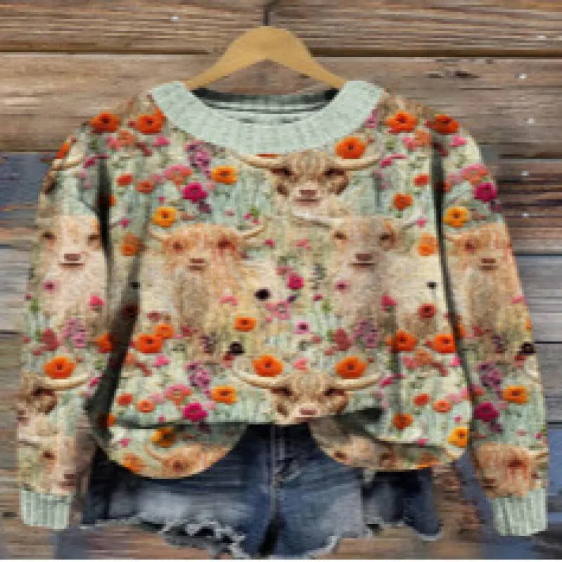Little Flower digital printed floral pattern sweater in a round neck style.