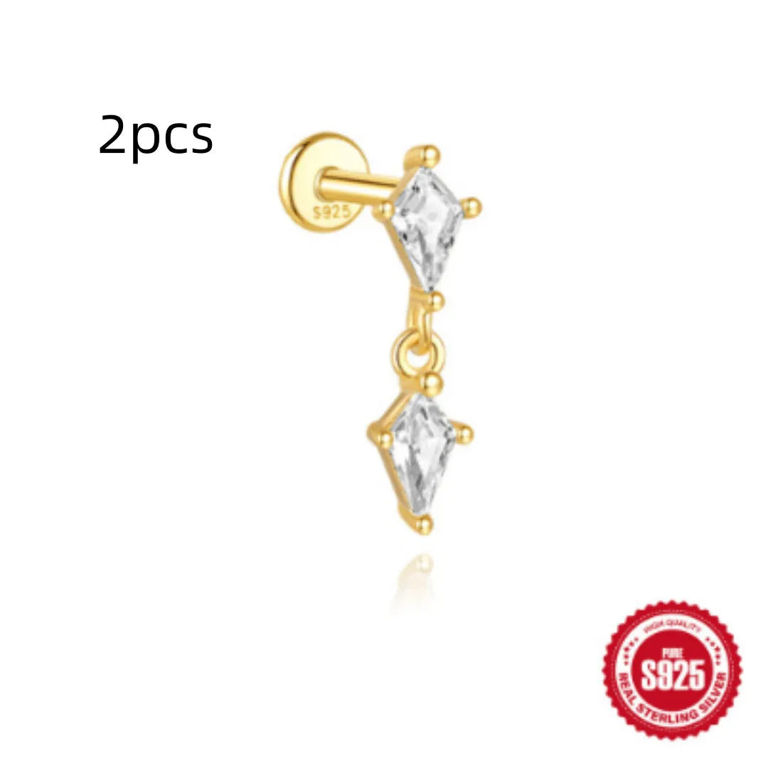 S925 sterling silver water drop earrings with flat spiral puncture design in single gold colour