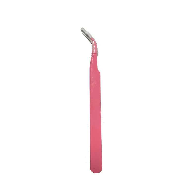 DIY false eyelash extension kit showing cluster lashes and metal eyelash tweezers on a clean background.