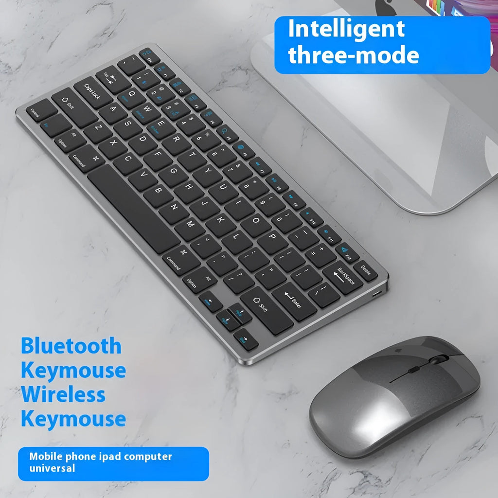 Ultra-thin wireless keyboard and silent mouse combo in black, gunmetal or silver with rechargeable design