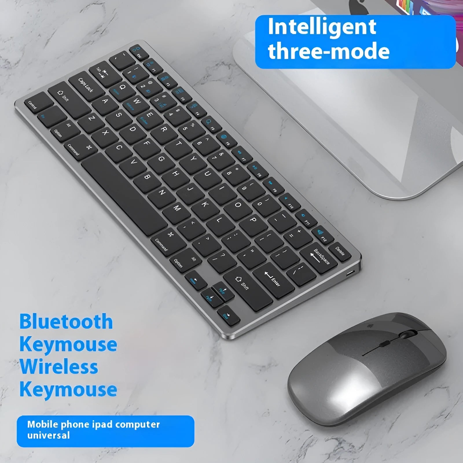 Ultra-thin wireless keyboard and silent mouse combo in black, gunmetal or silver with rechargeable design