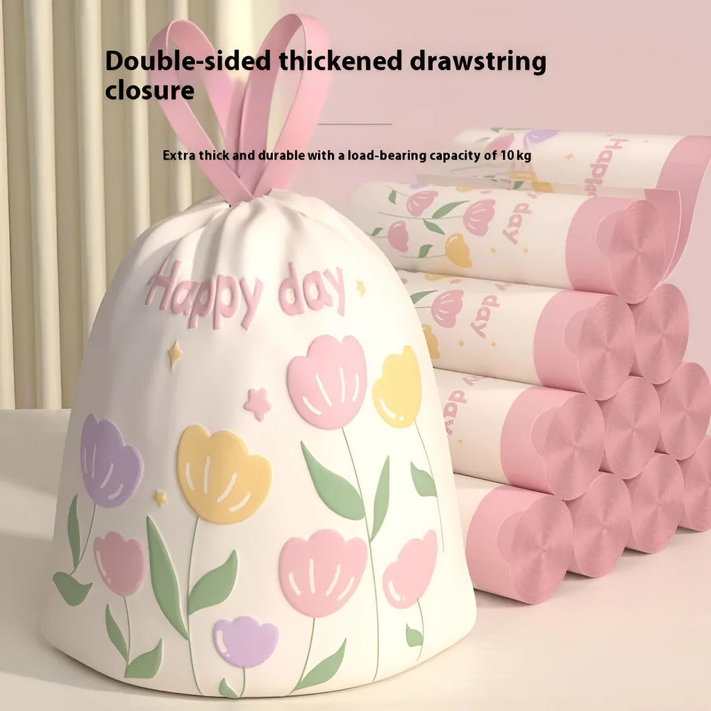 Pink degradable garbage bags with drawstring closure and argy wormwood mosquito repellent properties