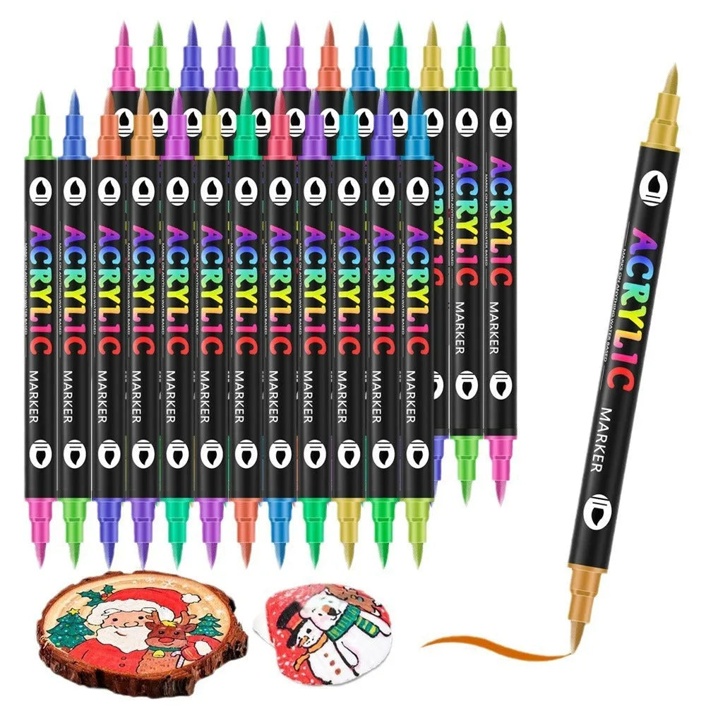 Set of double-tipped acrylic marker pens showing washable opaque colours in 12, 24 or 36 piece options